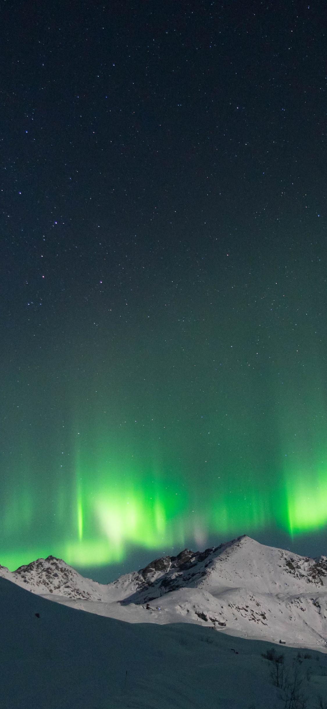 Naturaleza, Aurora, Alaska, Montañas Nevadas, Nieve. Wallpaper in 1125x2436 Resolution