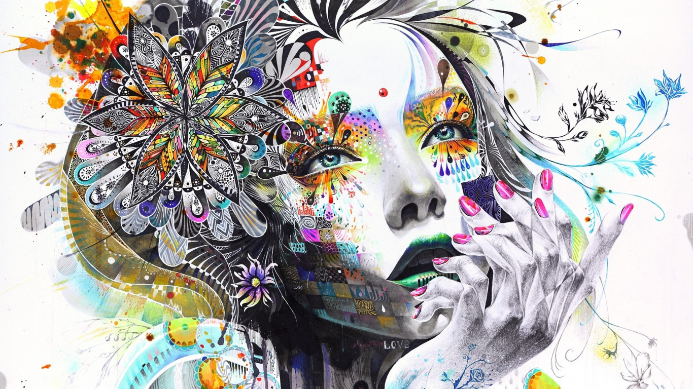 Woman With Blue and White Face Paint. Wallpaper in 1366x768 Resolution