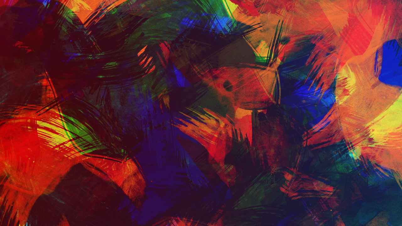 Peinture Abstraite Rouge Bleu et Jaune. Wallpaper in 1280x720 Resolution