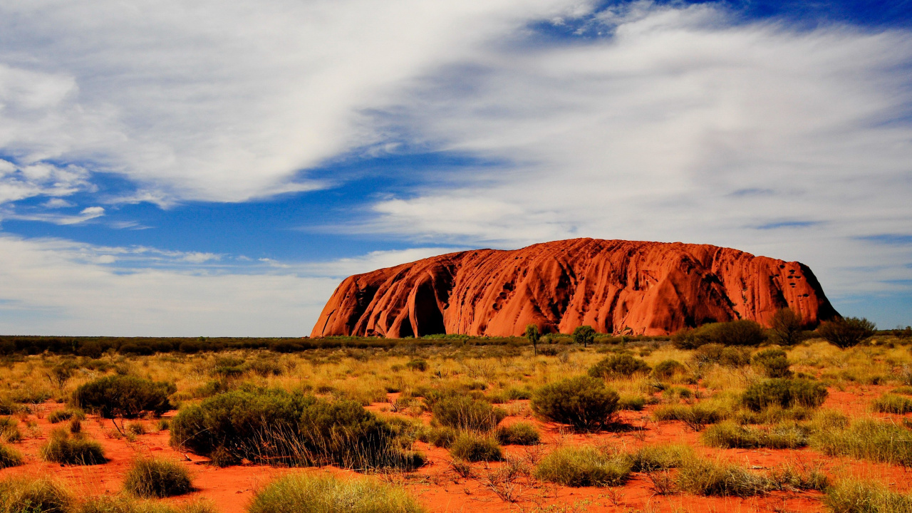 Brown Mountain Under Blue Sky During Daytime. Wallpaper in 1280x720 Resolution