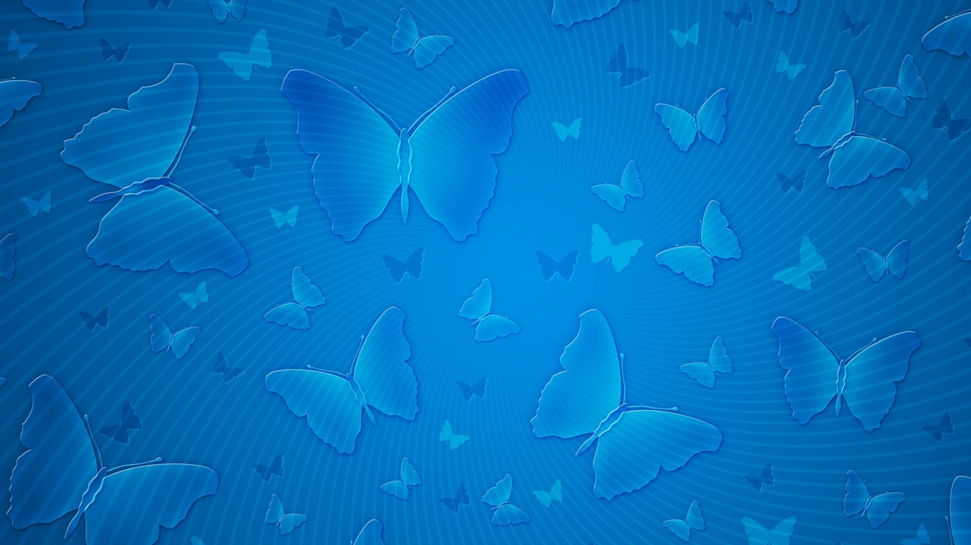Schule Von Blauen Und Schwarzen Fischen. Wallpaper in 1366x768 Resolution