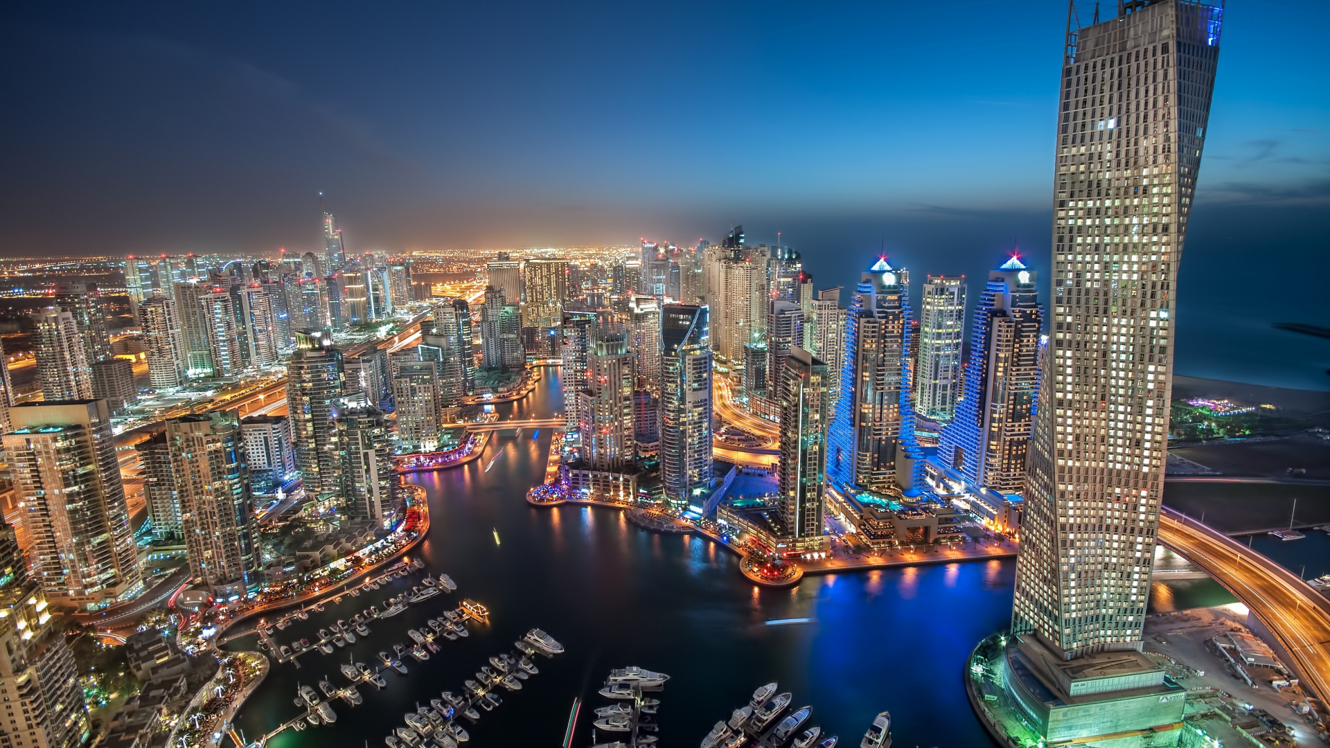 Skyline Der Stadt Bei Nacht Night. Wallpaper in 1920x1080 Resolution