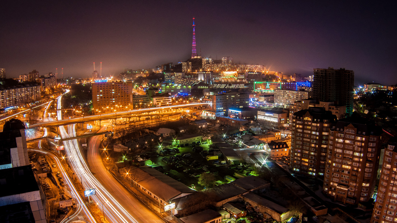 City Buildings During Night Time. Wallpaper in 1280x720 Resolution