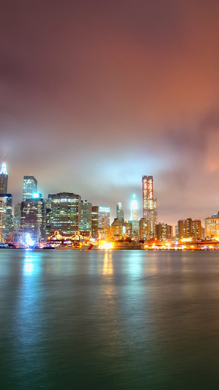 Skyline Der Stadt Bei Nacht Night. Wallpaper in 720x1280 Resolution