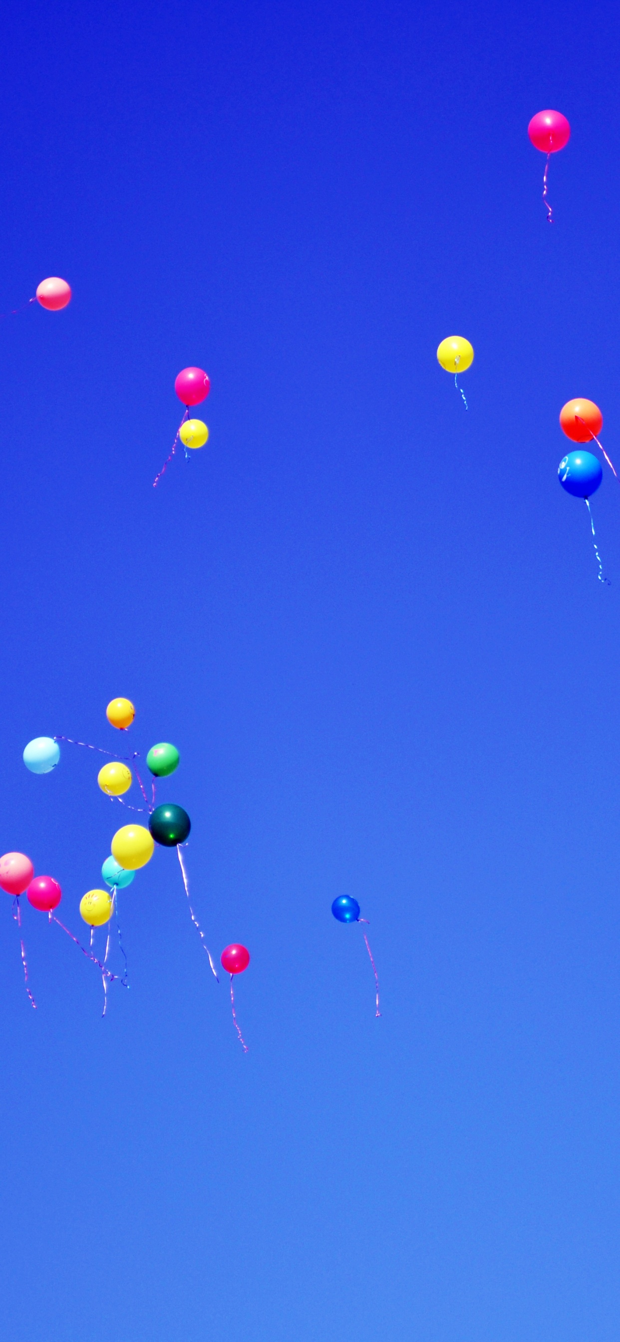 Rote Blaue Und Gelbe Ballons am Himmel. Wallpaper in 1242x2688 Resolution