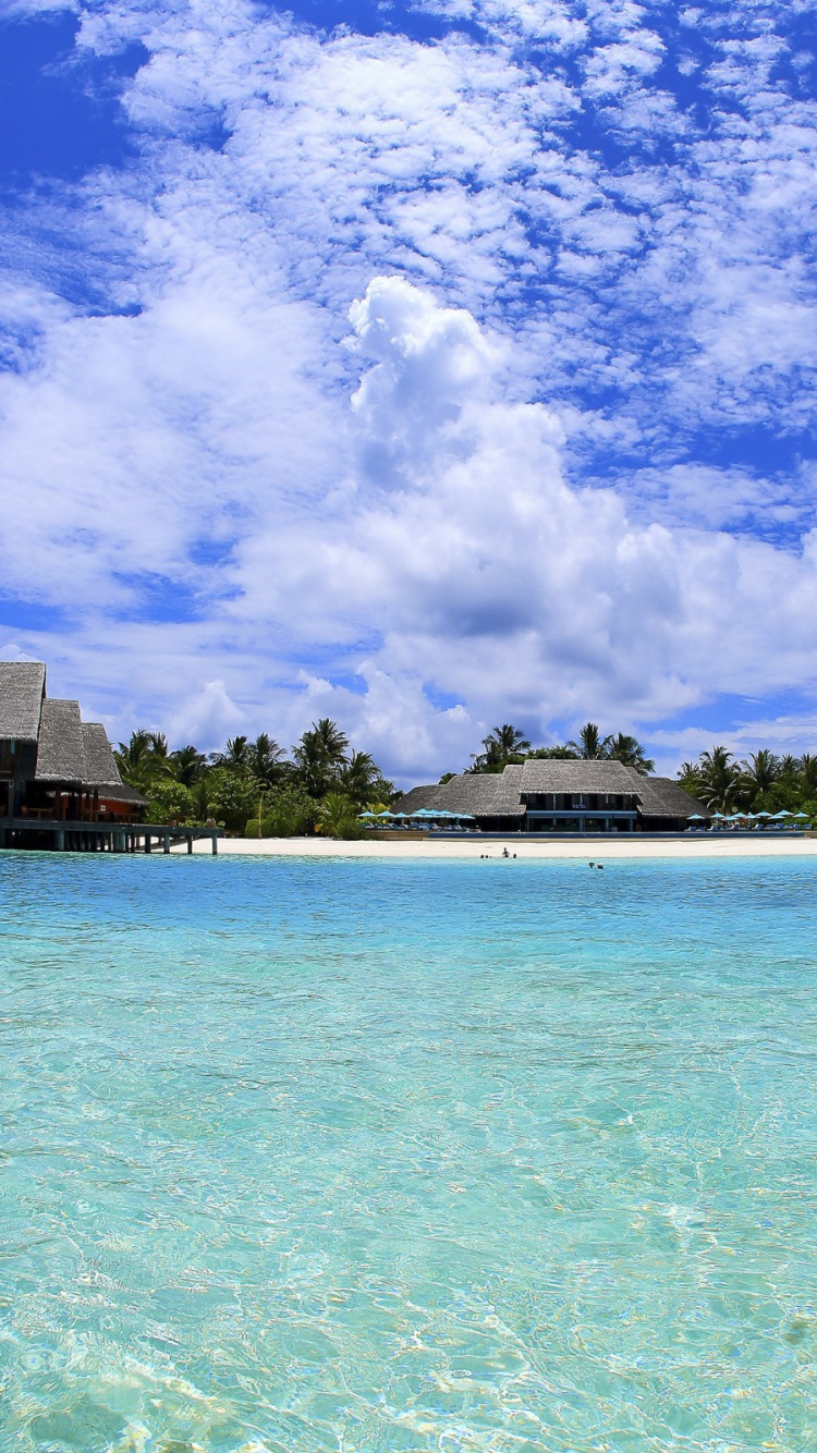 White and Brown Building Near Body of Water Under Blue and White Cloudy Sky During Daytime. Wallpaper in 750x1334 Resolution