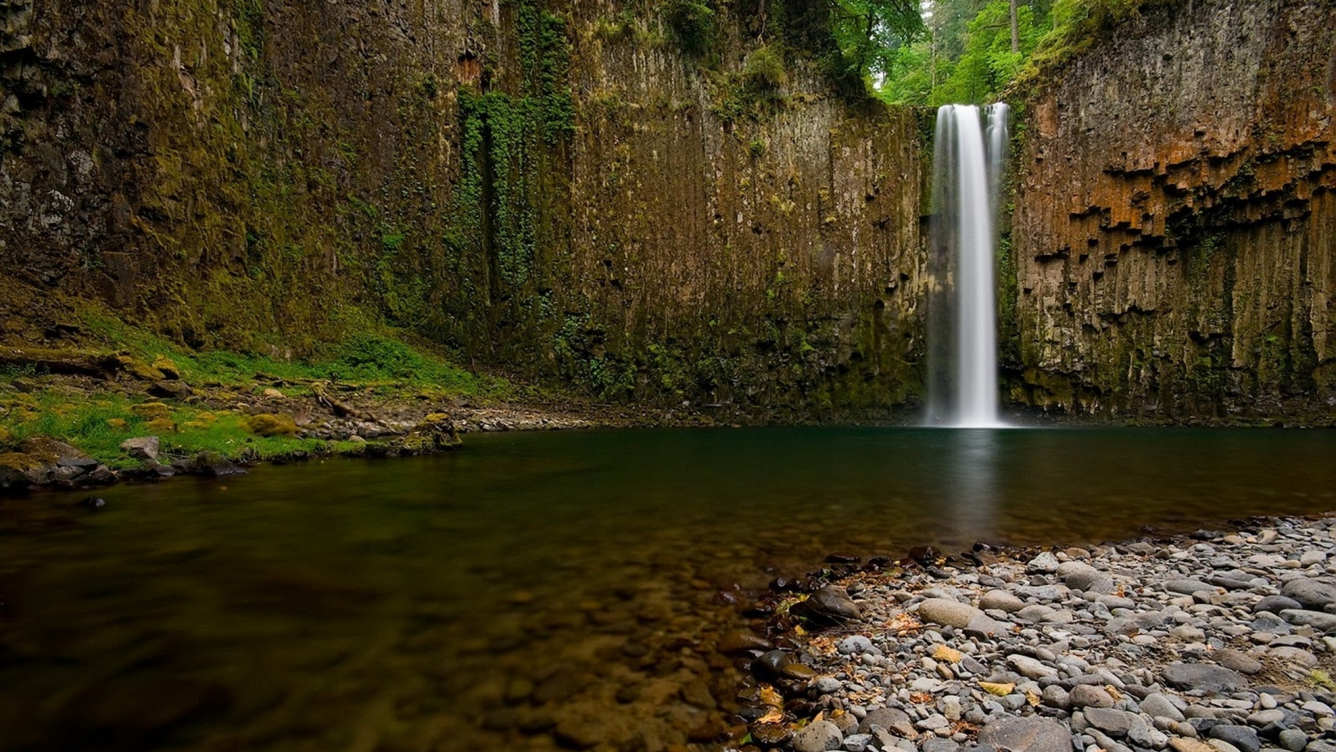 Wasser Fällt Mitten in Den Wald. Wallpaper in 1920x1080 Resolution