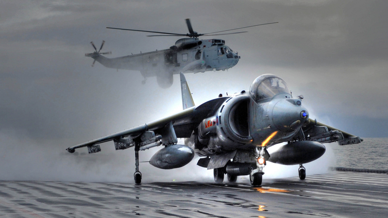 HMS方舟皇家, 麦克道格拉斯AV-8B Harrier II, 英国航空航天鹞II, 霍克*西德利鹞, 英国航空航天海鹞 壁纸 1280x720 允许