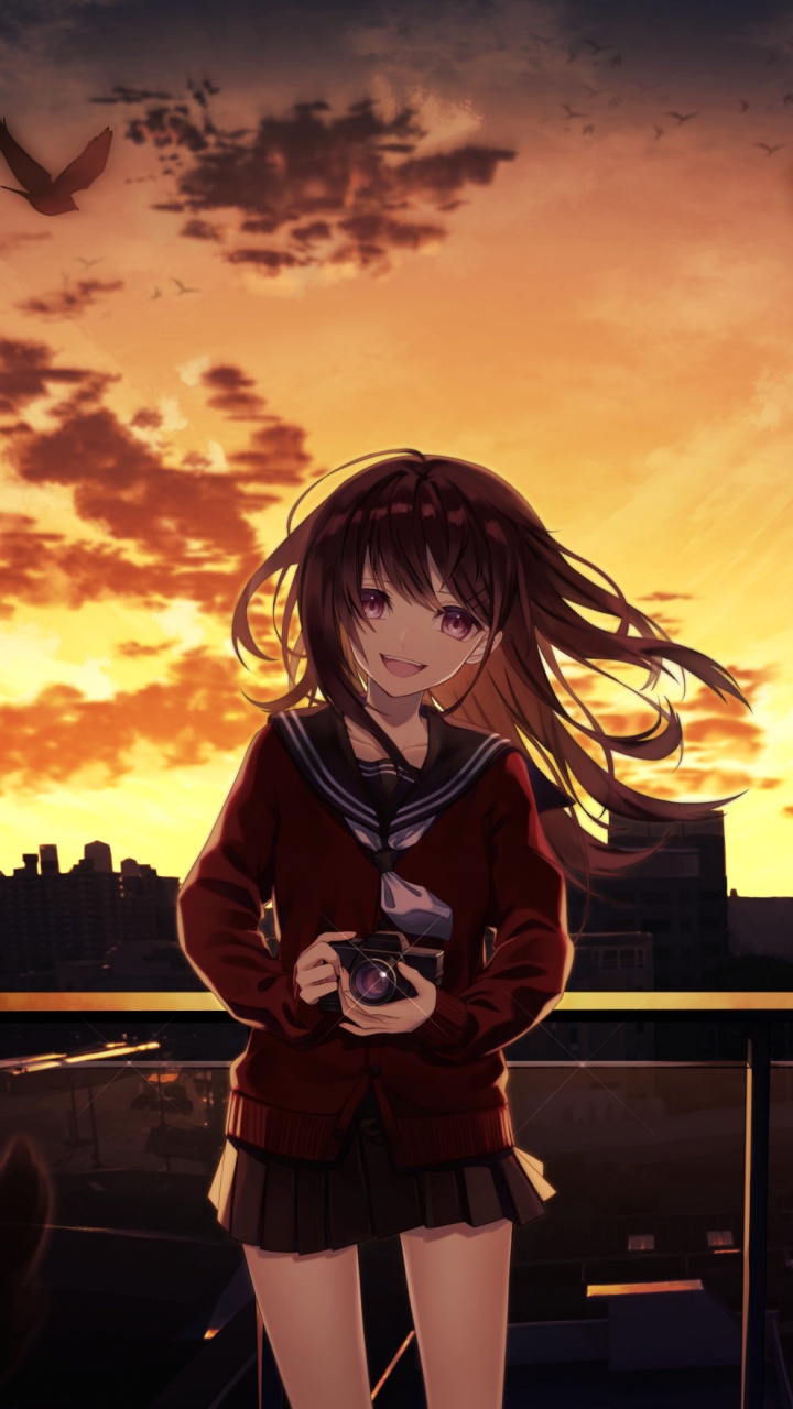 Femme en Veste Rouge Personnage Anime. Wallpaper in 720x1280 Resolution