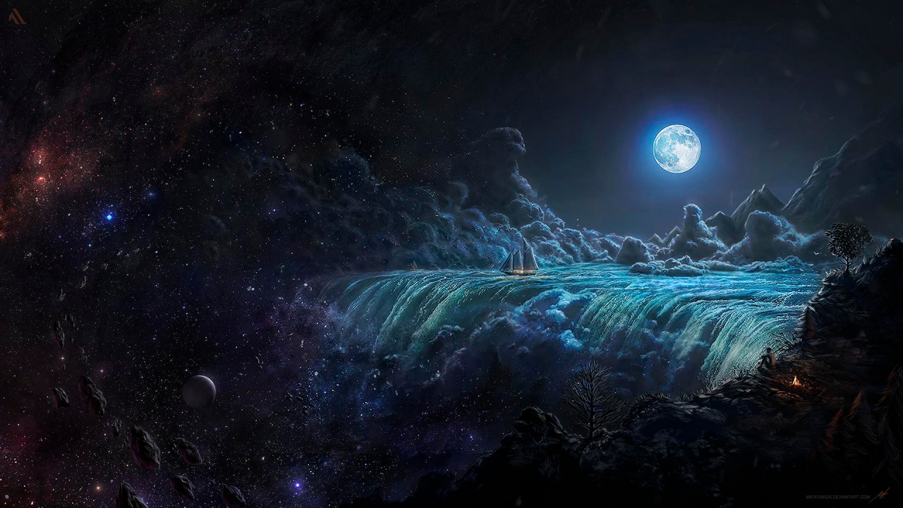 The Starry Night, Moonlight, Art, Painting, Moon. Wallpaper in 1280x720 Resolution