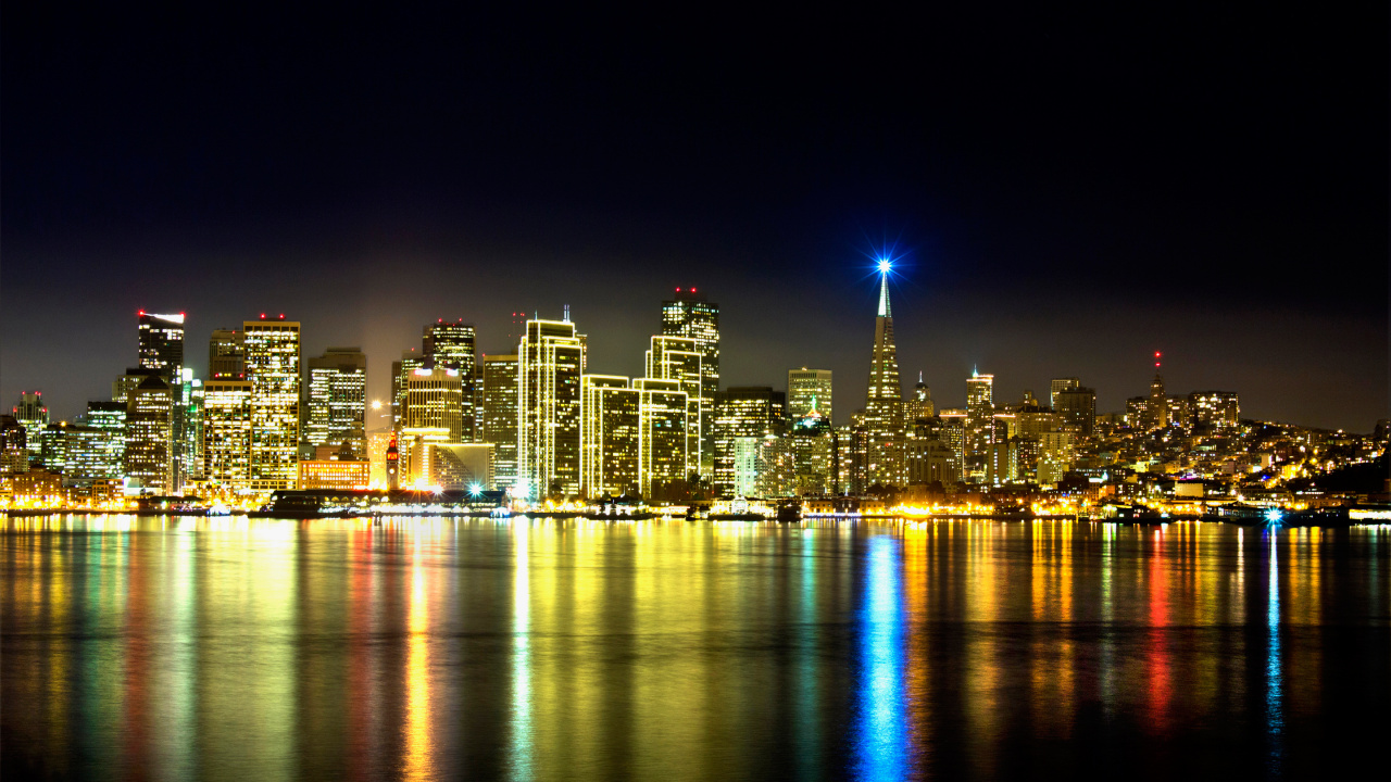 Horizonte de la Ciudad Durante la Noche. Wallpaper in 1280x720 Resolution