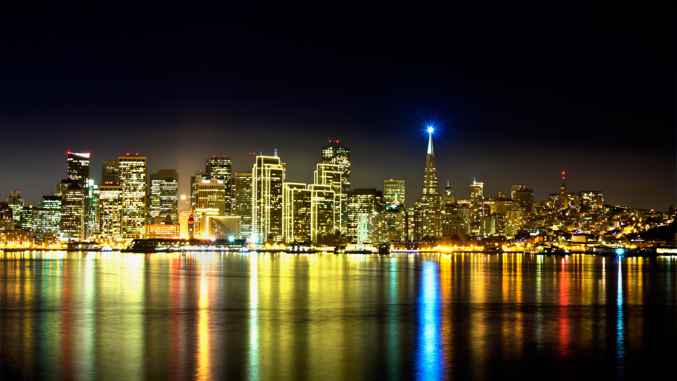 Horizonte de la Ciudad Durante la Noche. Wallpaper in 1366x768 Resolution