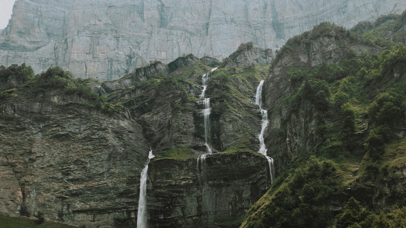 Vallée, Cascade, Paysage Naturel, Falaise, Mount Scenery. Wallpaper in 1366x768 Resolution