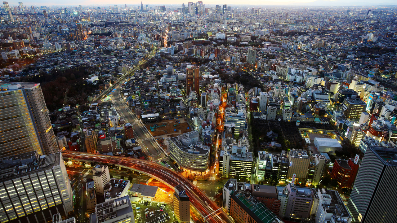 Aerial View of City Buildings During Night Time. Wallpaper in 1280x720 Resolution