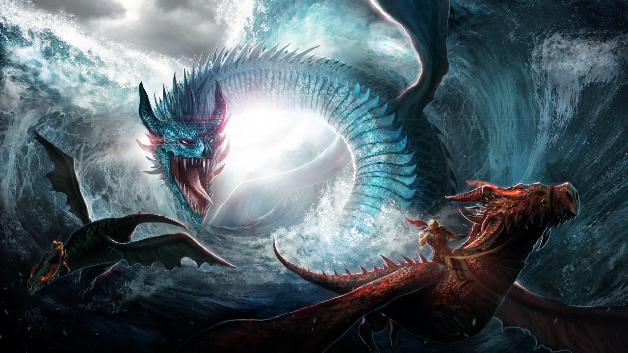 Illustration de Dragon Bleu et Blanc. Wallpaper in 1280x720 Resolution