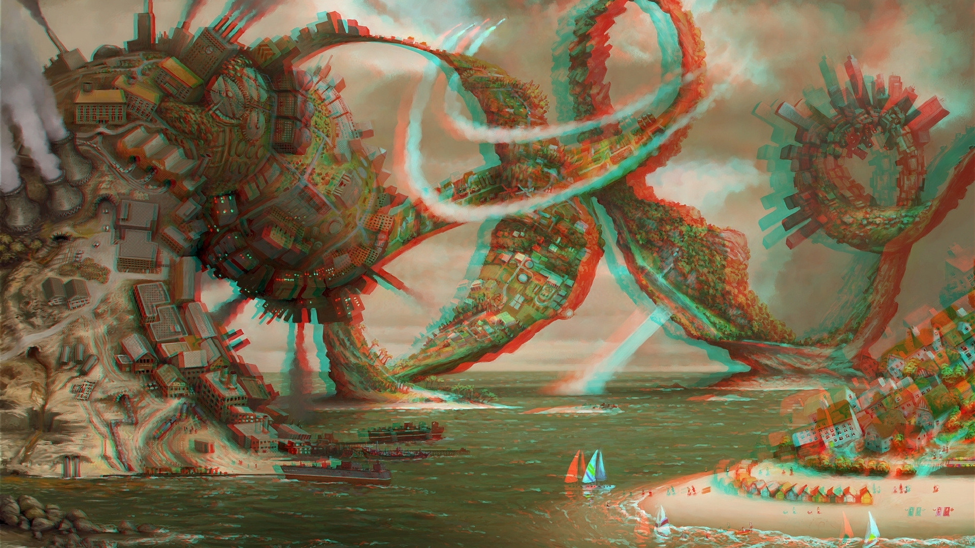 Les Gens Sur la Plage Avec Des Lumières Rouges et Bleues. Wallpaper in 1920x1080 Resolution