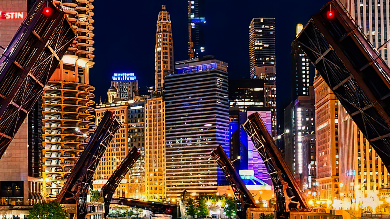 Chicago, la Segunda Ciudad, Edificio, Agua, Luz. Wallpaper in 1366x768 Resolution