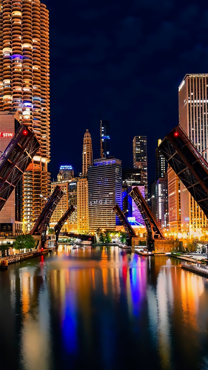 Chicago, la Segunda Ciudad, Edificio, Agua, Luz. Wallpaper in 720x1280 Resolution