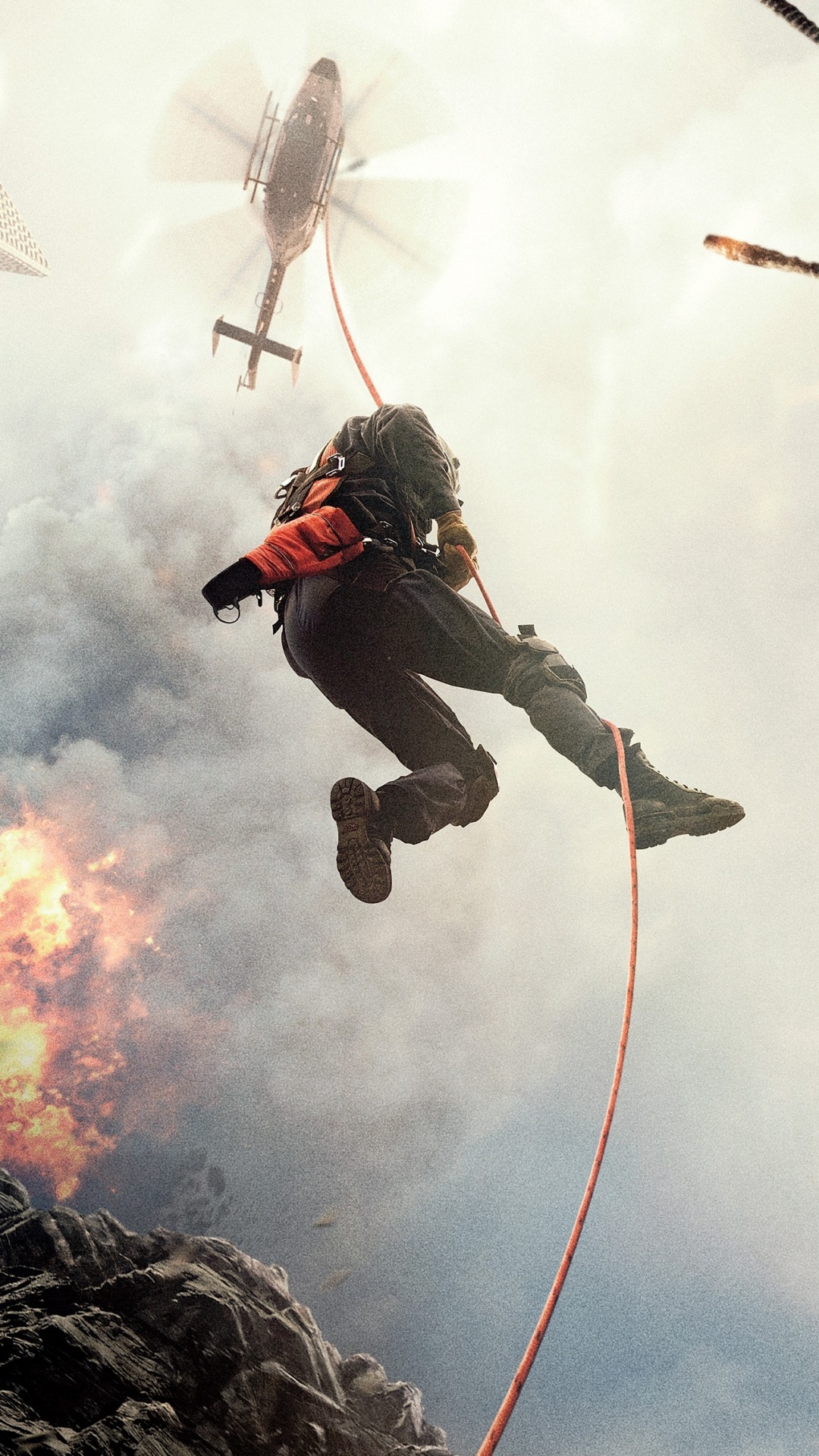 Hombre Con Chaqueta Gris y Pantalón Negro Montado en Cometa Roja y Blanca Bajo Nubes Blancas. Wallpaper in 1080x1920 Resolution