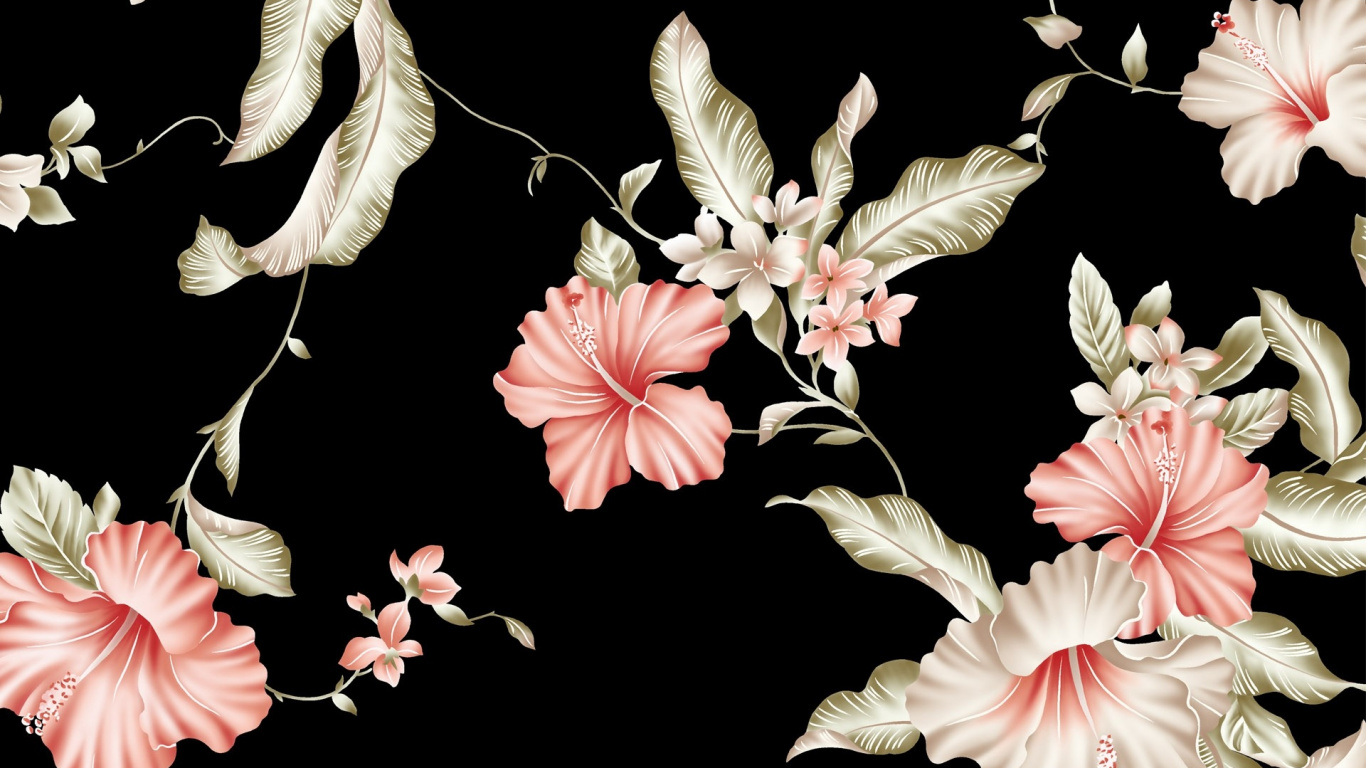 Red and White Flowers With Green Leaves. Wallpaper in 1366x768 Resolution