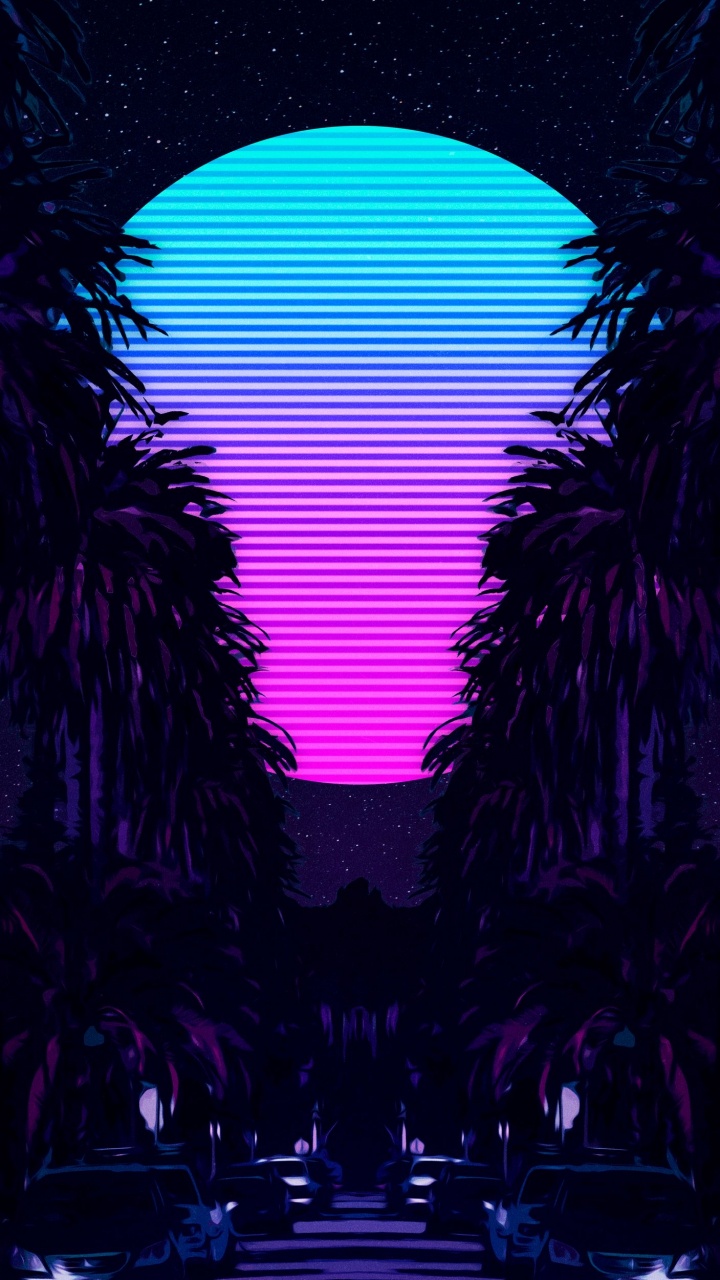 Miami-Stimmung, Synthwave, Tablet, Miami, Purpur. Wallpaper in 720x1280 Resolution