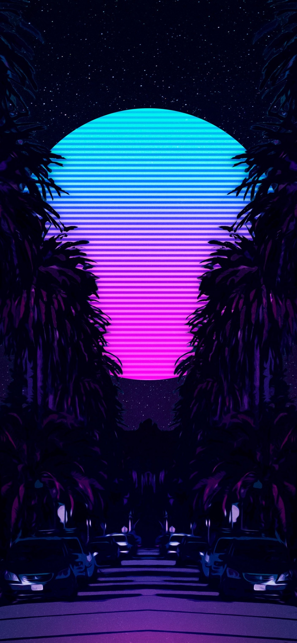 Miami Vibe, Synthwave, Tablet, Miami, Purple. Wallpaper in 1125x2436 Resolution