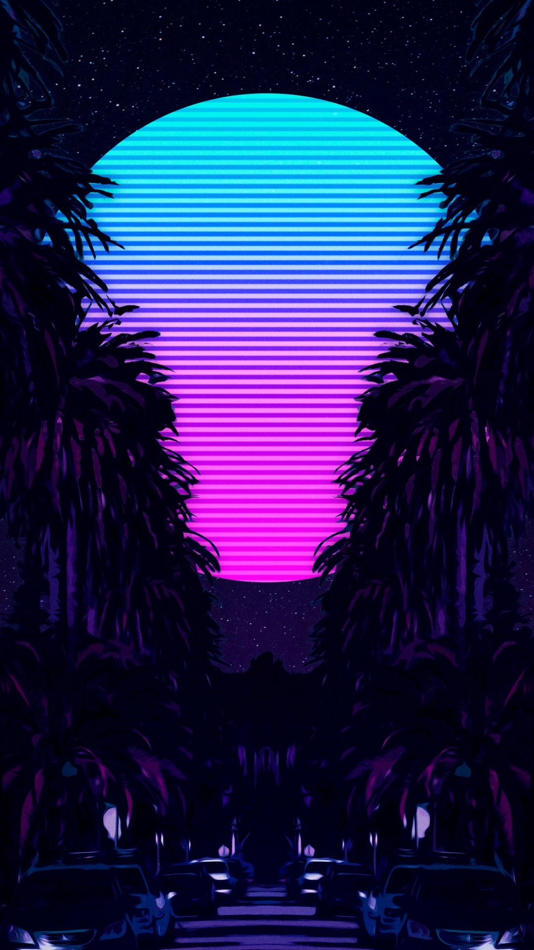 Synthwave, 平板电脑, 迈阿密, 紫色的, Azure 壁纸 1080x1920 允许