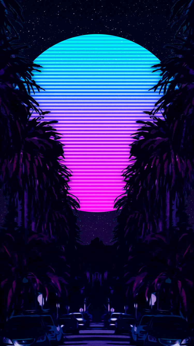 Synthwave, 平板电脑, 迈阿密, 紫色的, Azure 壁纸 750x1334 允许
