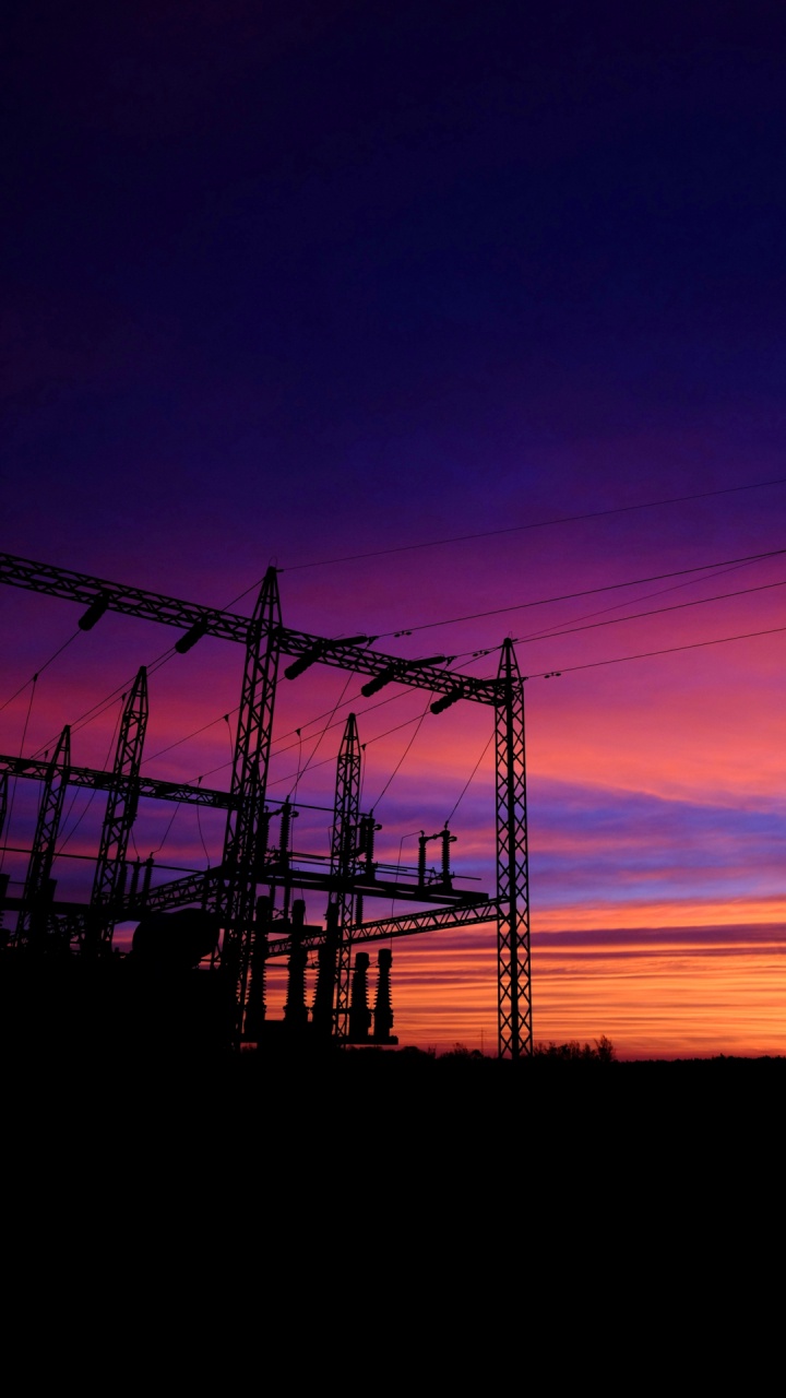 Electricity, Transmission Tower, Overhead Power Line, Energy, Dusk. Wallpaper in 720x1280 Resolution