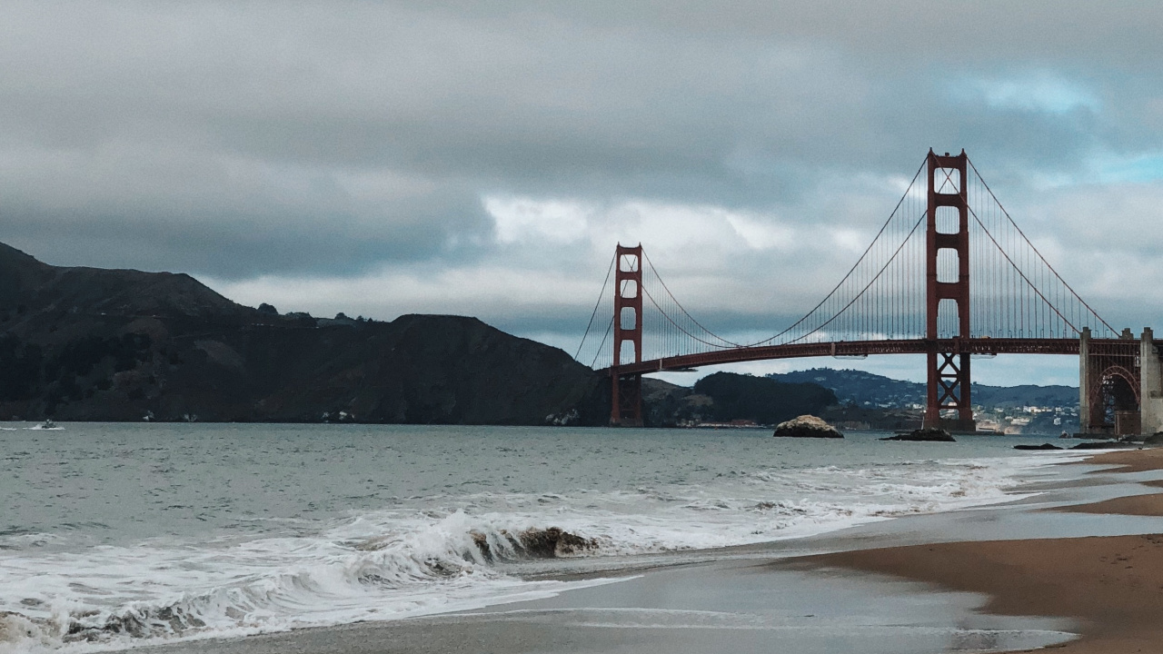 Puente Golden Gate, Costa, Mar, Puente, Playa. Wallpaper in 1280x720 Resolution