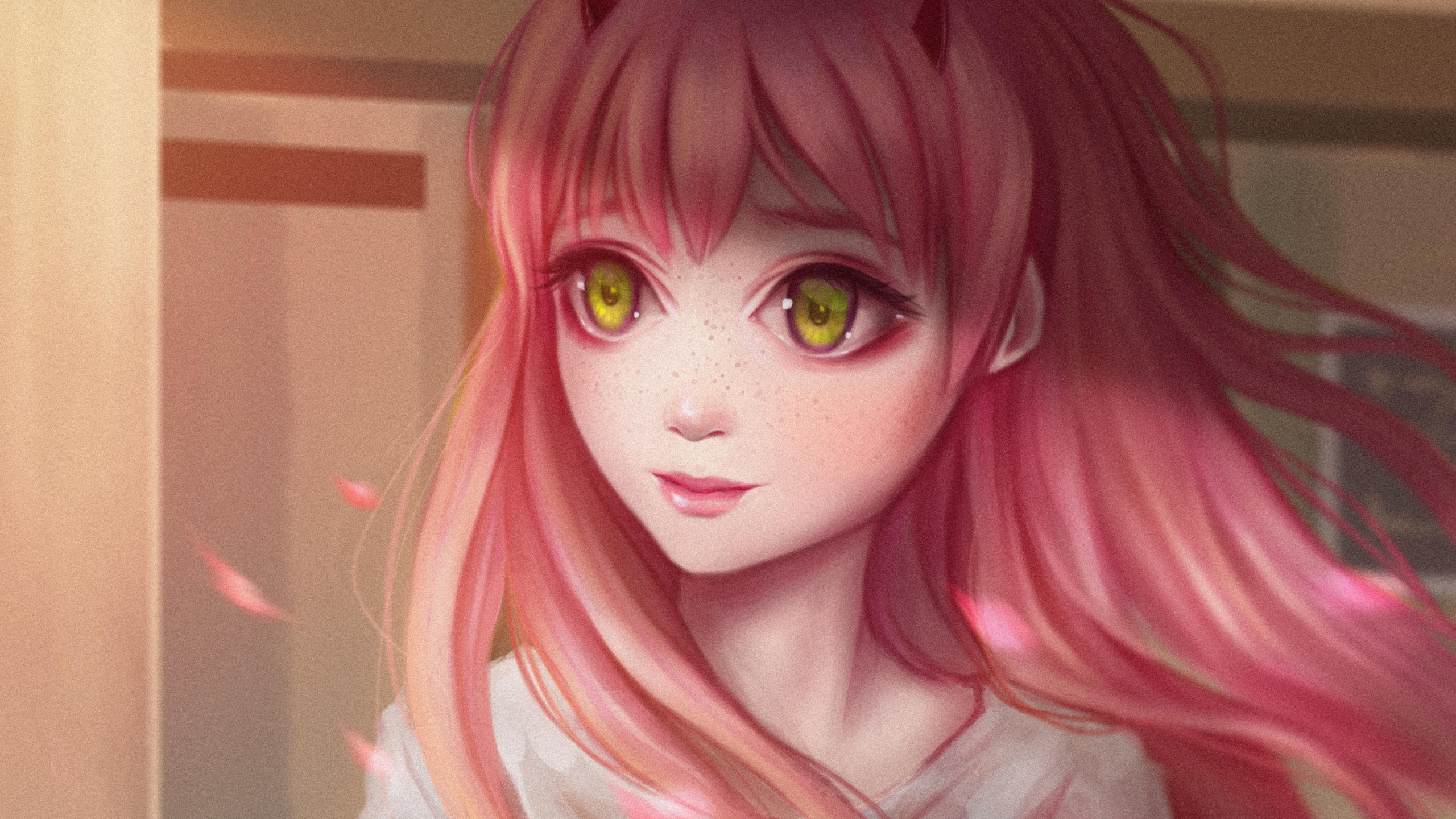 Lila Behaartes Mädchen Anime Charakter Hair. Wallpaper in 2560x1440 Resolution