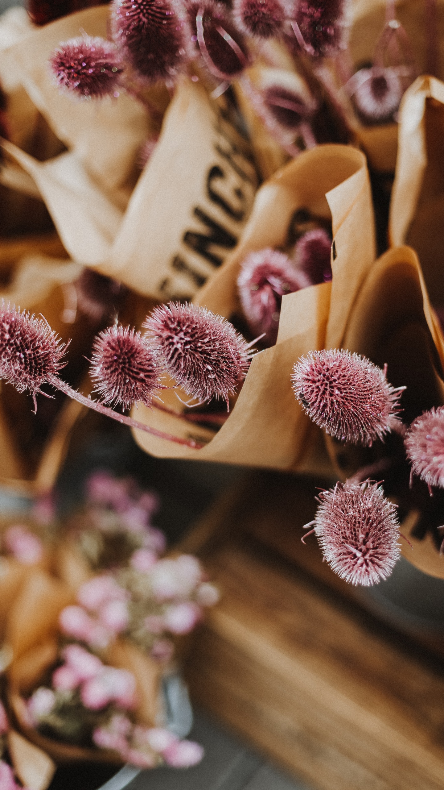 Pink and White Flowers on Brown Wooden Rack. Wallpaper in 1440x2560 Resolution