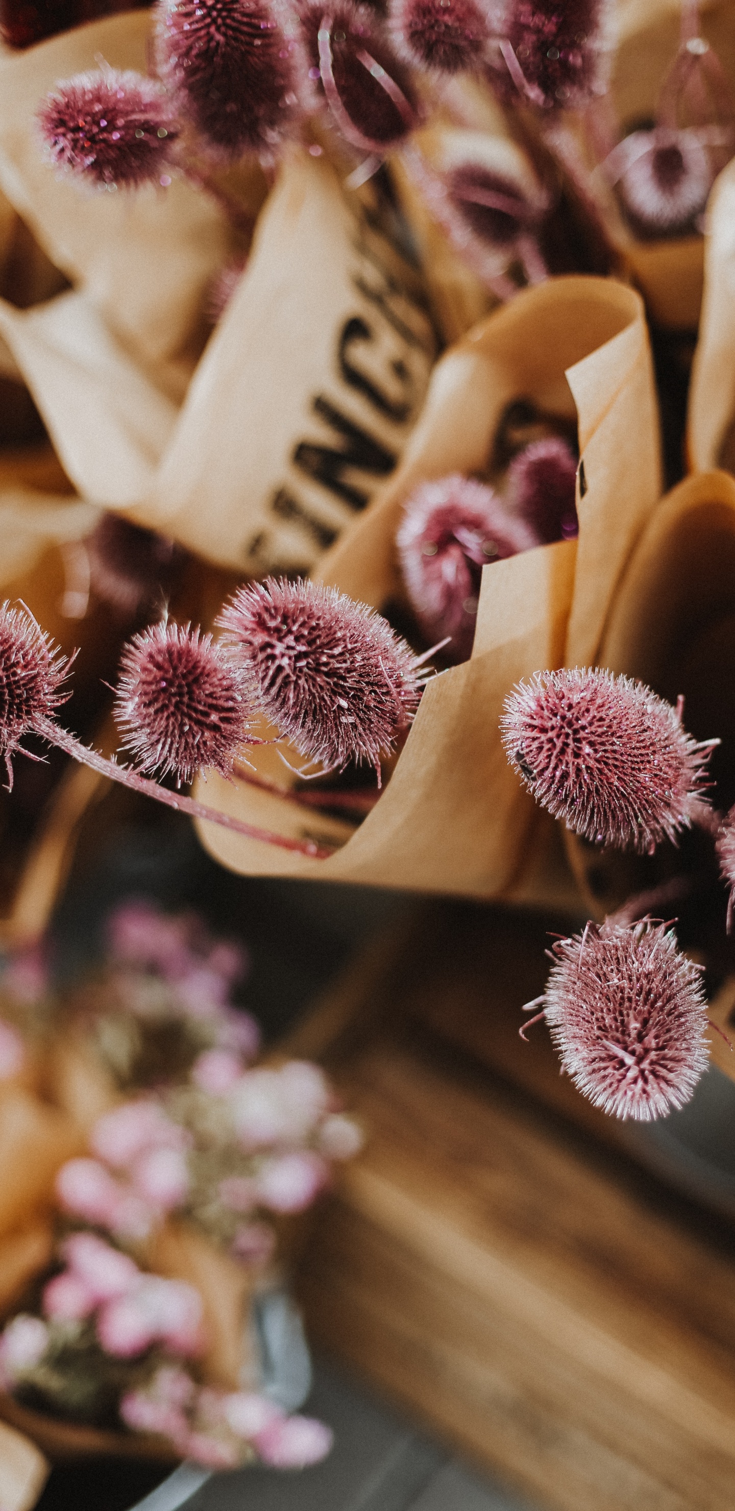 Pink and White Flowers on Brown Wooden Rack. Wallpaper in 1440x2960 Resolution