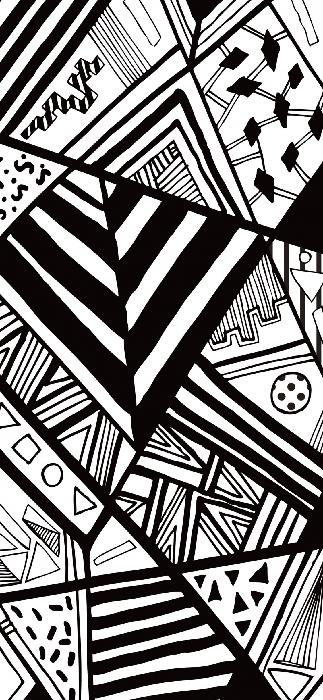 黑色和白色的, 绘画, 抽象艺术, 线技术, 结构 壁纸 1125x2436 允许