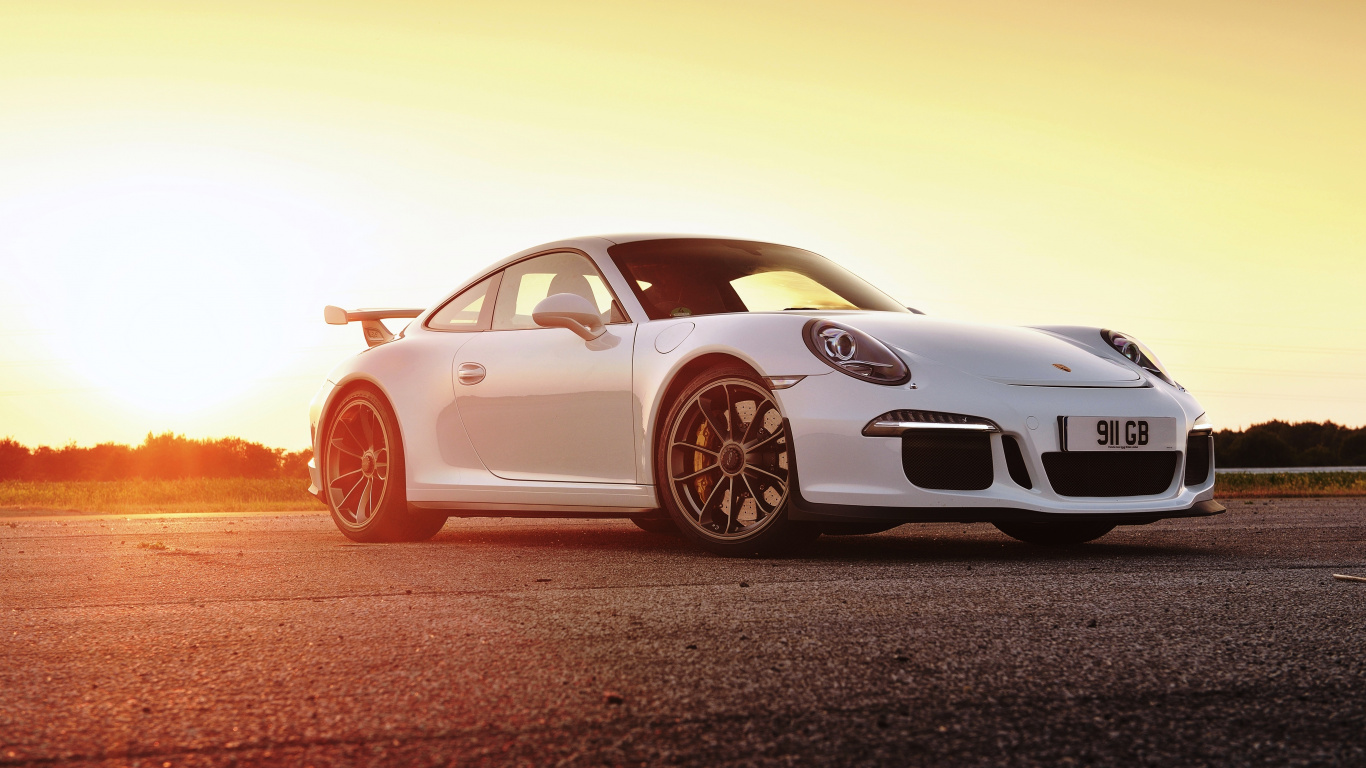 Porsche 911 Blanco en Campo Marrón. Wallpaper in 1366x768 Resolution