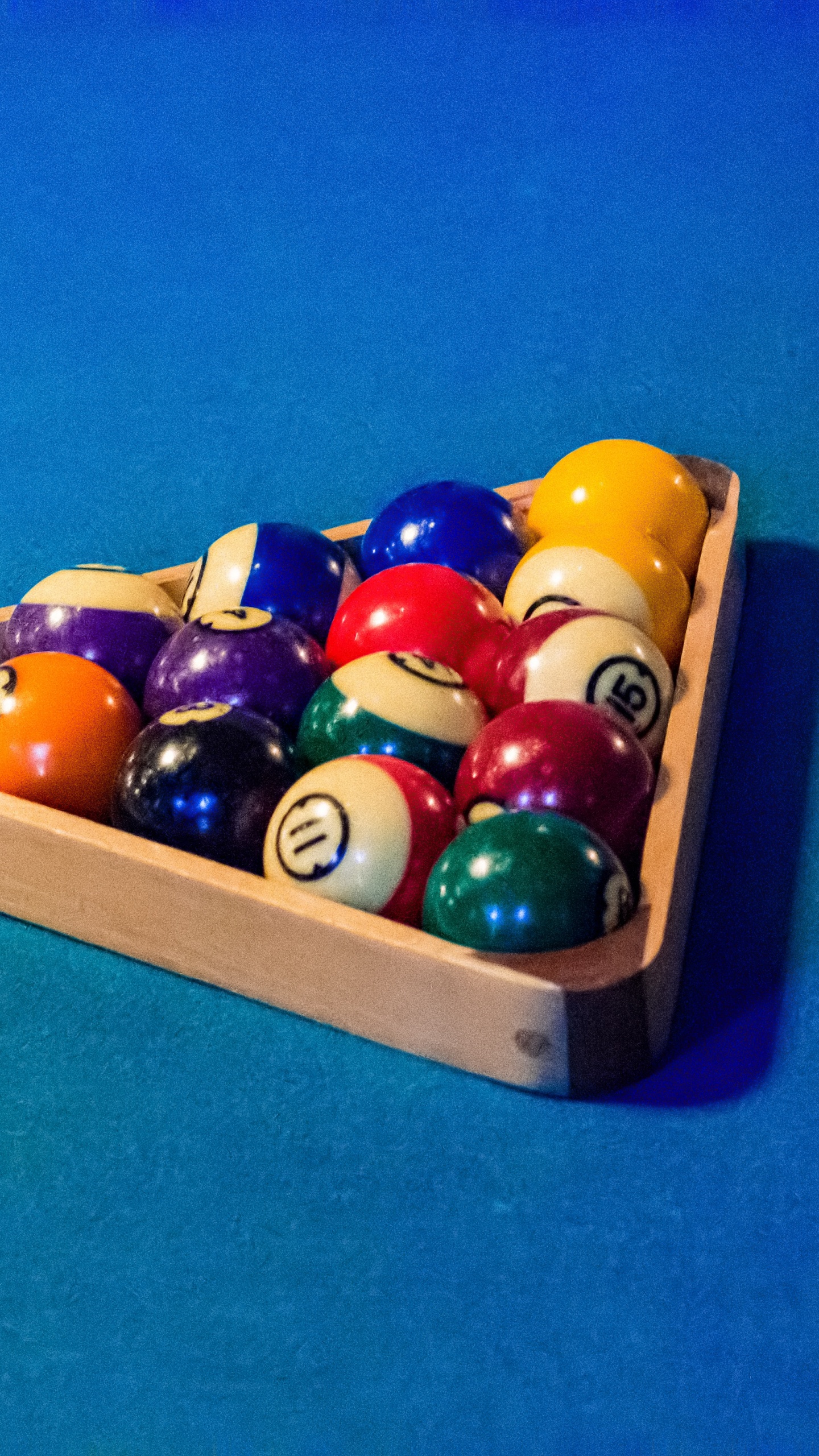 Billiard Balls on Blue Table. Wallpaper in 1440x2560 Resolution