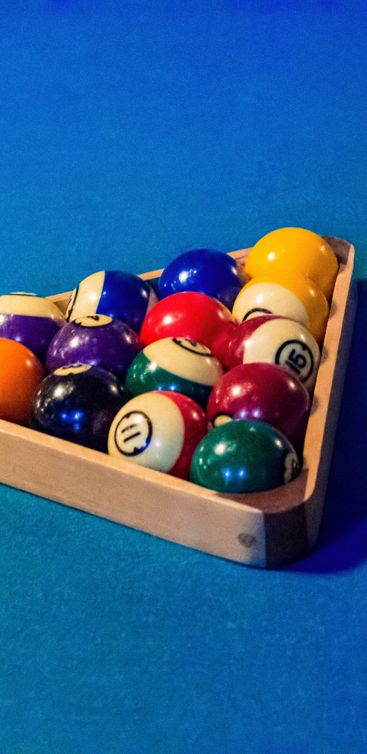 Billiard Balls on Blue Table. Wallpaper in 1440x2960 Resolution