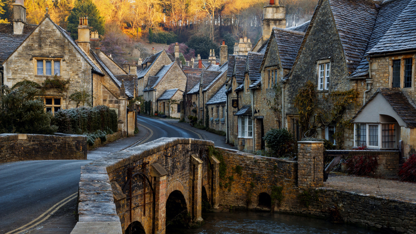 反射, 的房子, 村庄, 天空, 城堡 壁纸 1366x768 允许