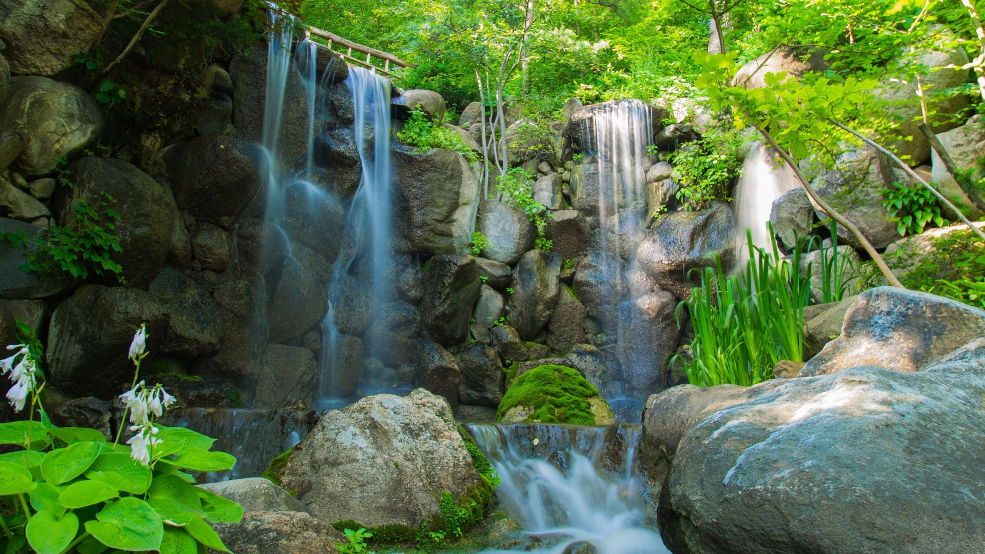 Water Falls on Gray Rocks. Wallpaper in 1920x1080 Resolution