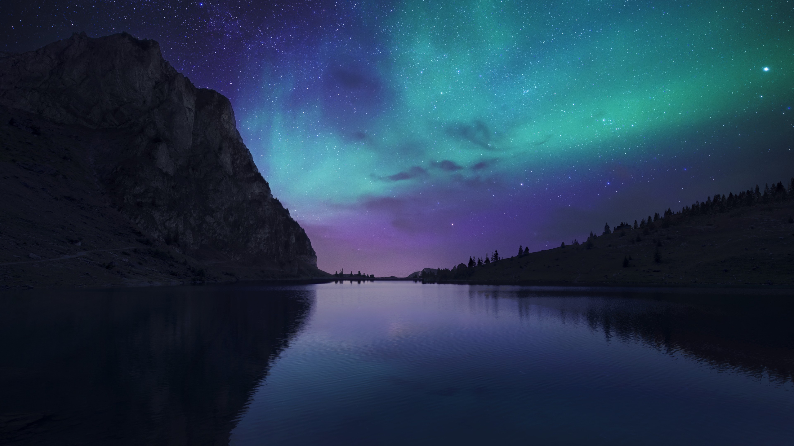Body of Water Near Trees Under Blue Sky. Wallpaper in 2560x1440 Resolution