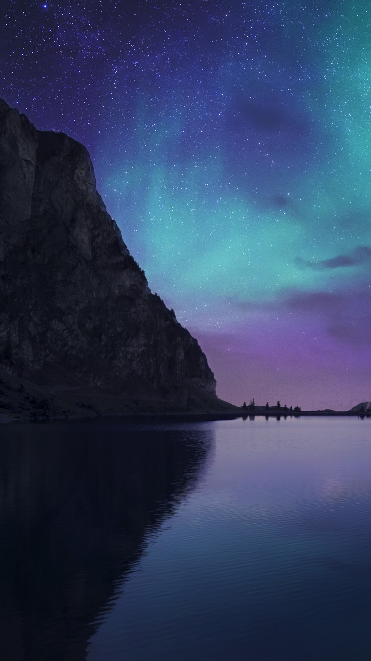 Plan D'eau Près Des Arbres Sous Ciel Bleu. Wallpaper in 750x1334 Resolution