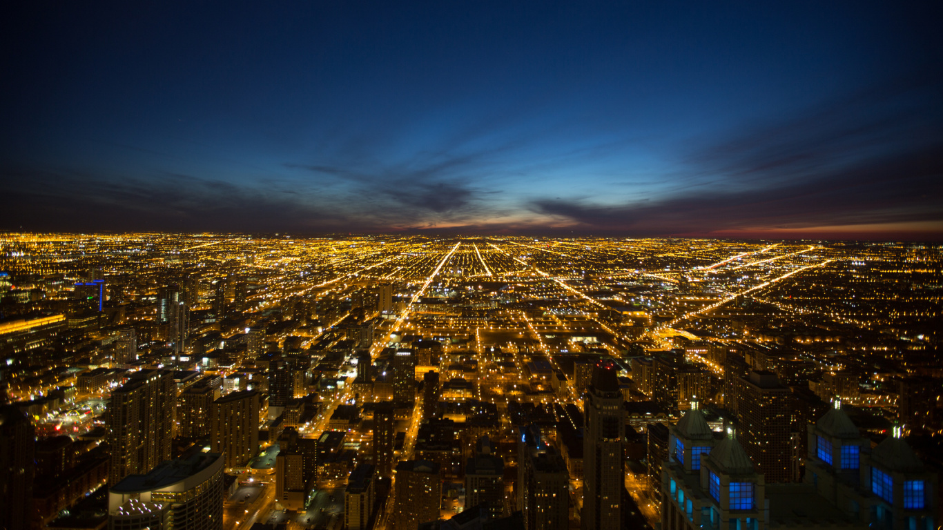 Aerial View of City During Night Time. Wallpaper in 1366x768 Resolution