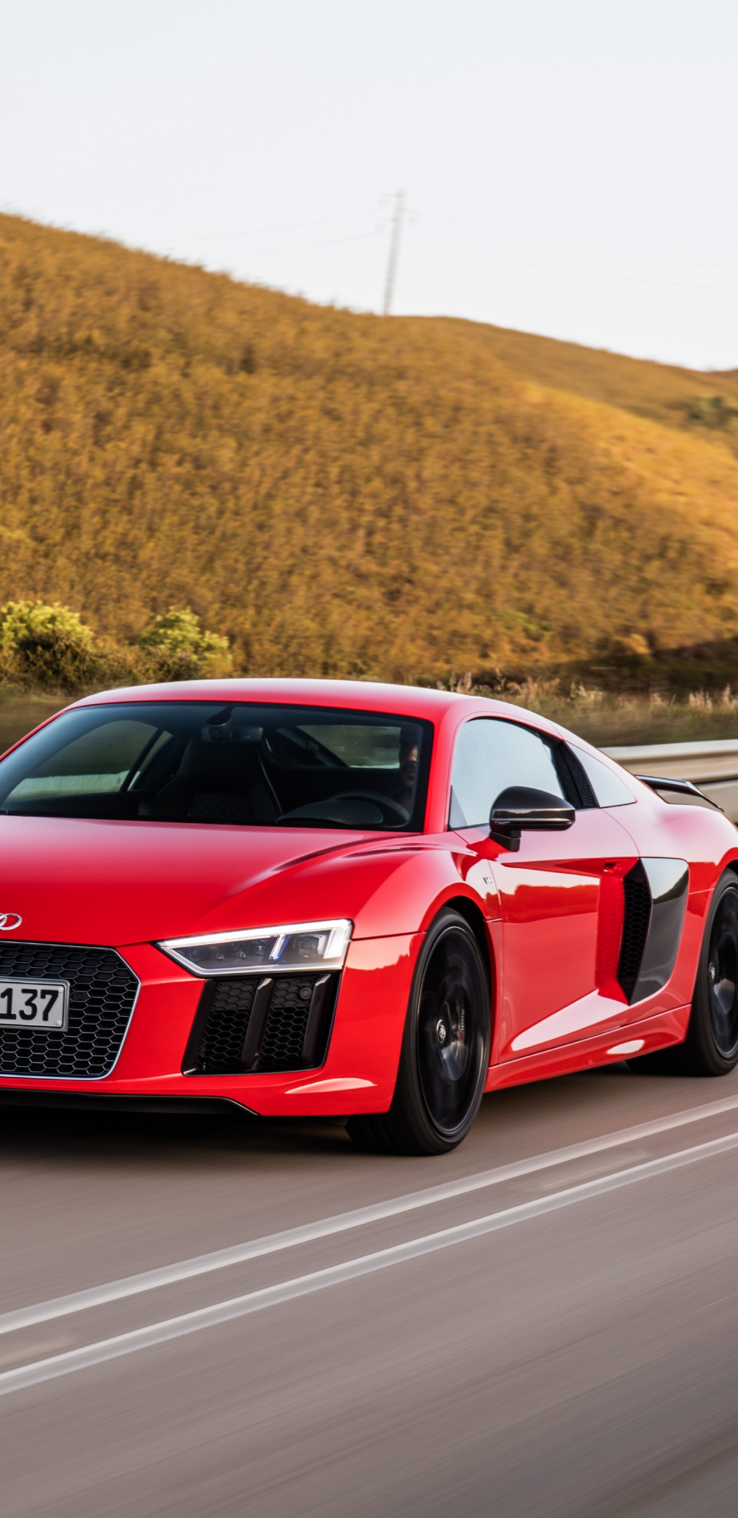 Roter Audi r 8 Tagsüber Unterwegs. Wallpaper in 1440x2960 Resolution