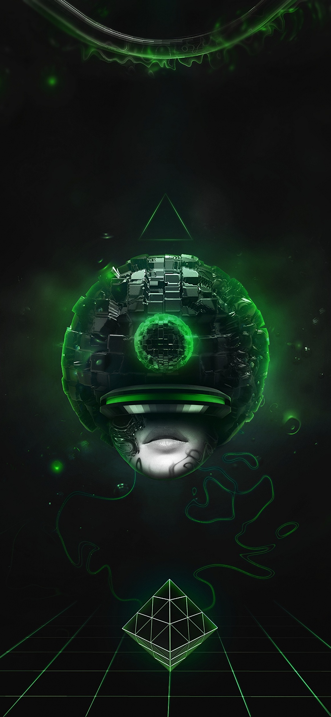 Grün-weißer Planet Mit Sternen. Wallpaper in 1125x2436 Resolution