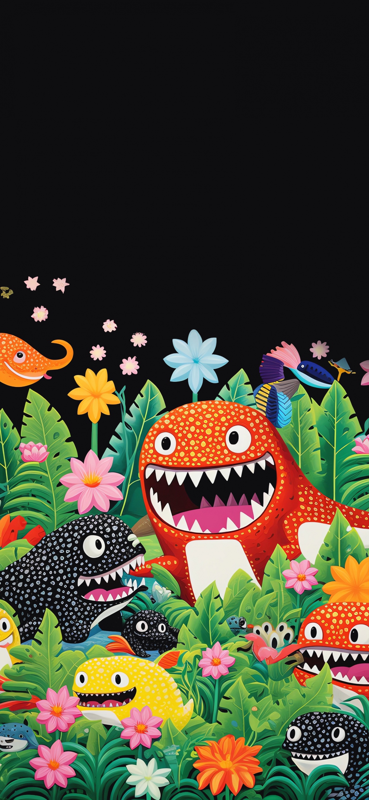 Cartoon, Painting, Drawing, Green, Flower. Wallpaper in 1242x2688 Resolution