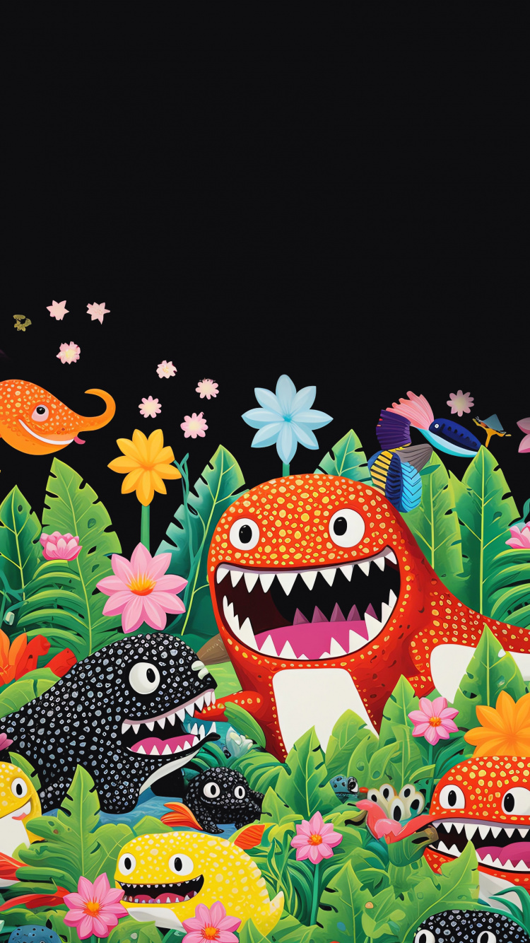 Cartoon, Painting, Drawing, Green, Flower. Wallpaper in 750x1334 Resolution