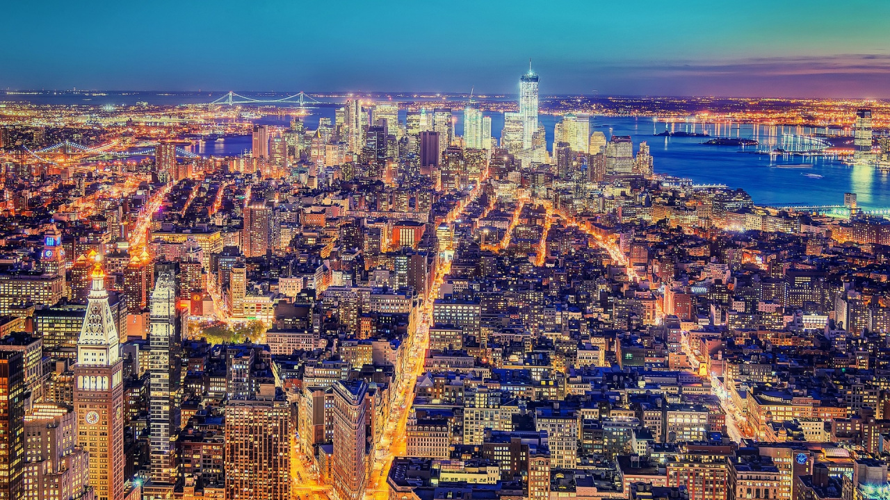 Aerial View of City Buildings During Night Time. Wallpaper in 1280x720 Resolution