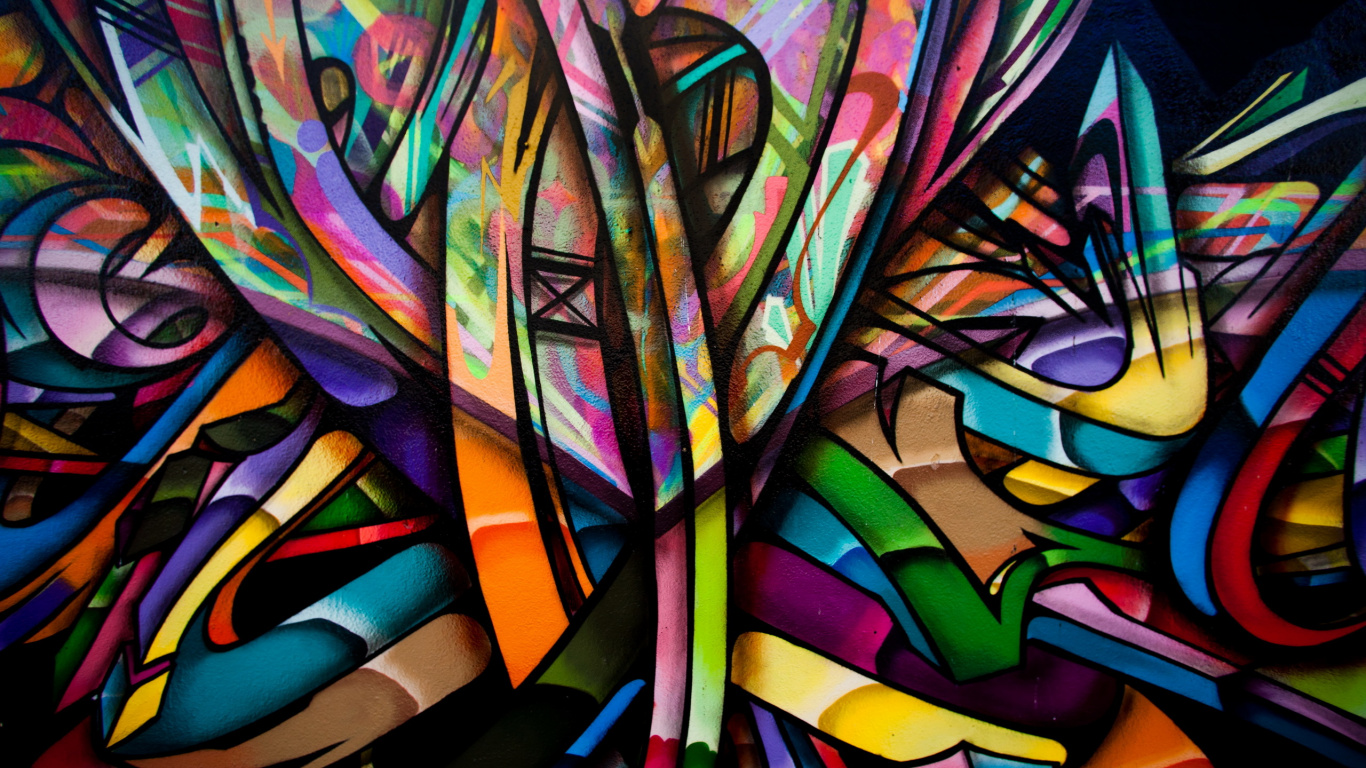 Blue Pink and Black Abstract Painting. Wallpaper in 1366x768 Resolution