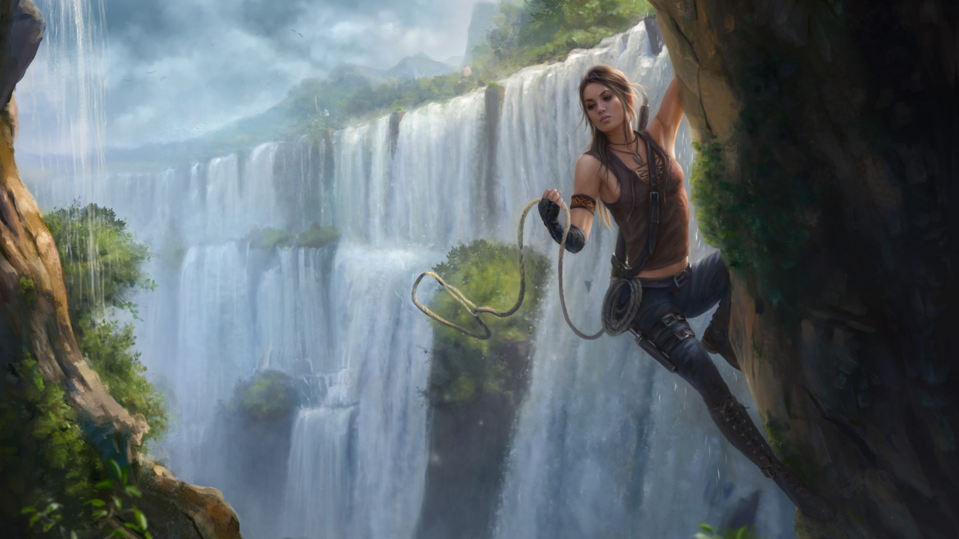 Mujer en Camisa Rosa Con Cuerda en Blanco y Negro. Wallpaper in 1920x1080 Resolution