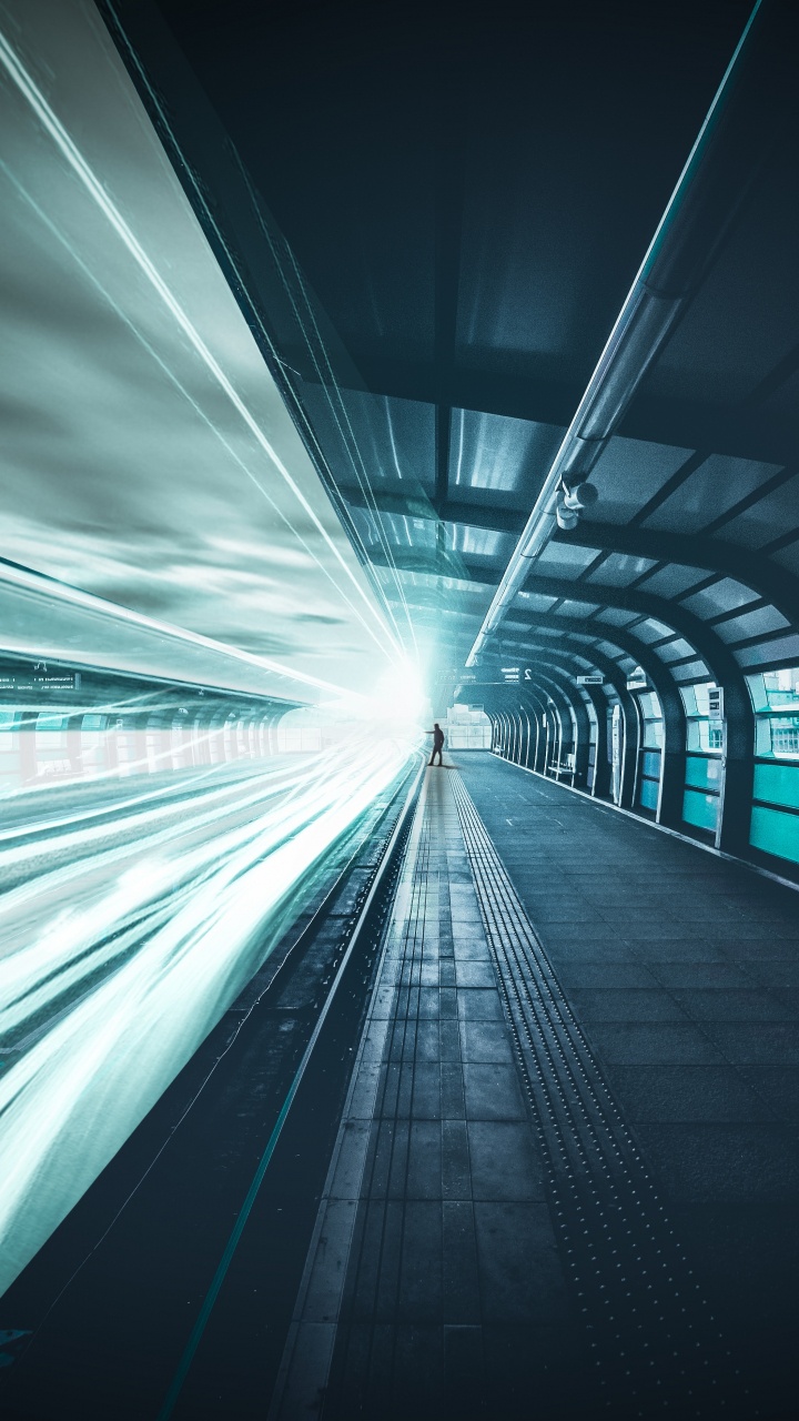 White and Blue Light in Tunnel. Wallpaper in 720x1280 Resolution